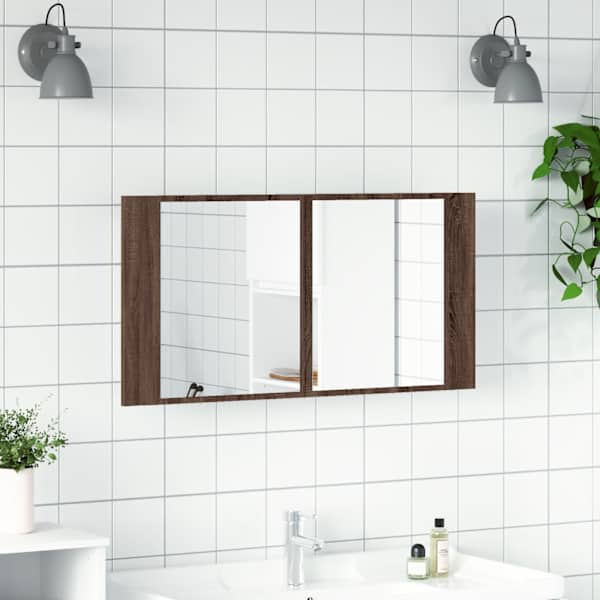 Vannitoa LED-peegelkapp, pruun tamm, 90 × 12 × 45 cm, akrüül