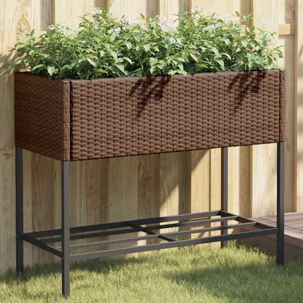 Taimekast riiuliga 90 × 40 × 75 cm, pulbervärvitud teras, PE-rotang – pruun – 2 tk
