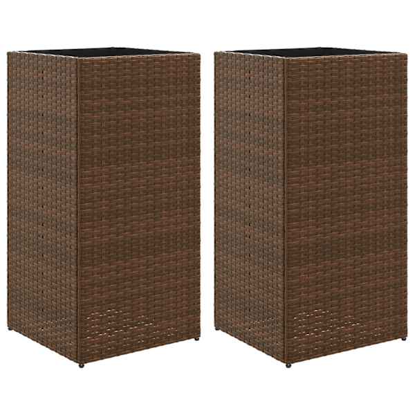 Taimekast 40 × 40 × 80 cm, pulbervärvitud teras, PE-rotang – pruun – 2 tk