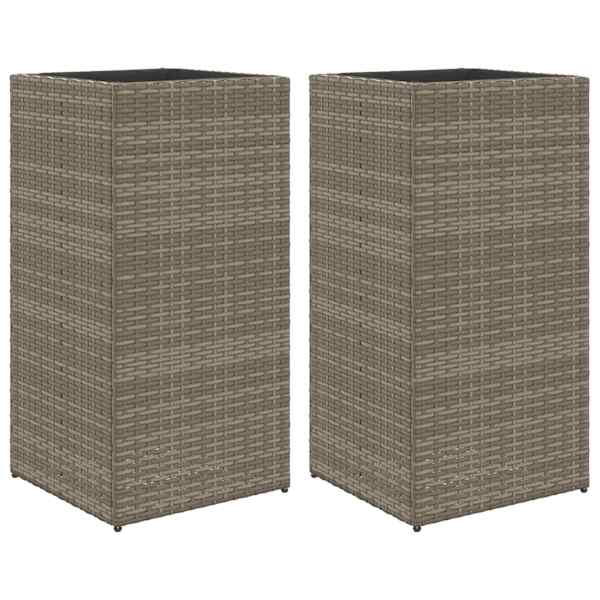 Taimekast 40 × 40 × 80 cm, pulbervärvitud teras, PE-rotang – hall – 2 tk