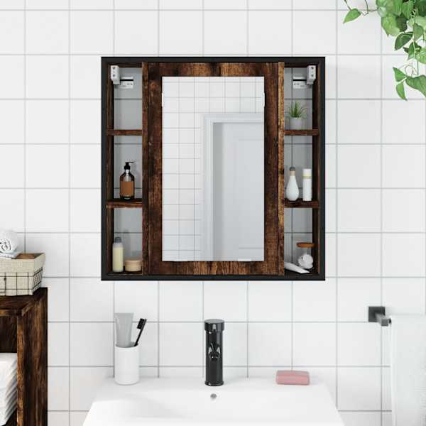 Vannitoa peegelkapp, suitsutatud tamm, 60 × 16 × 60 cm, tehispuit