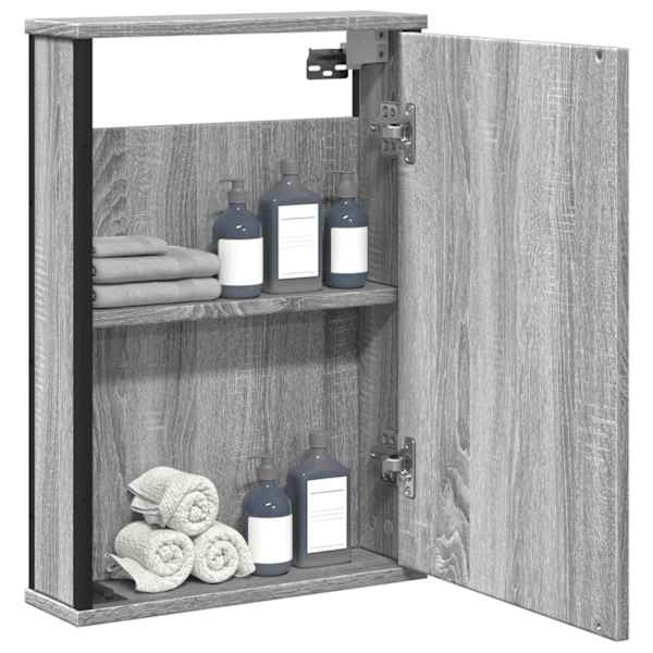 Vannitoa peegelkapp, hall Sonoma tamm, 42 × 12 × 60 cm, tehispuit