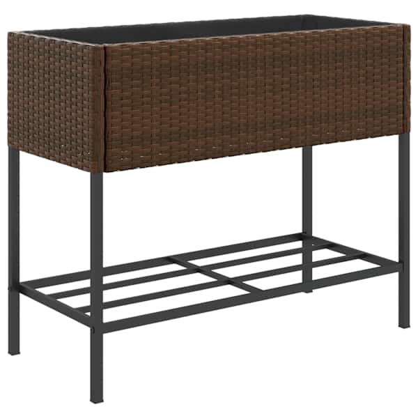 Taimekast riiuliga 90 × 40 × 75 cm, pulbervärvitud teras, PE-rotang – pruun