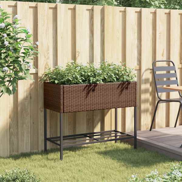 Taimekast riiuliga 90 × 40 × 75 cm, pulbervärvitud teras, PE-rotang – pruun