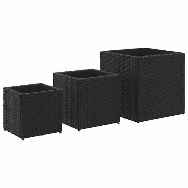 Taimekast 40 × 40 × 40 cm, pulbervärvitud teras, PE-rotang – must – 3 tk