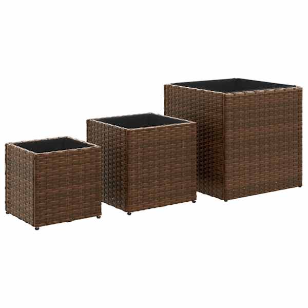 Taimekast 40 × 40 × 40 cm, pulbervärvitud teras, PE-rotang – pruun – 3 tk