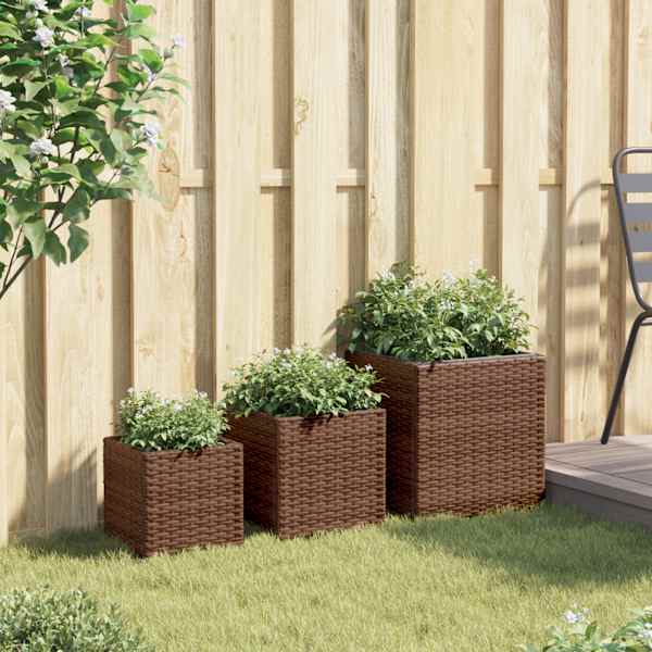 Taimekast 40 × 40 × 40 cm, pulbervärvitud teras, PE-rotang – pruun – 3 tk