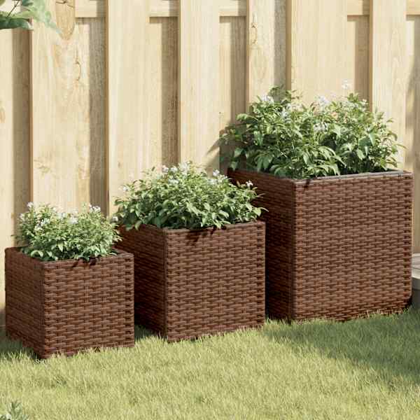 Taimekast 40 × 40 × 40 cm, pulbervärvitud teras, PE-rotang – pruun – 3 tk