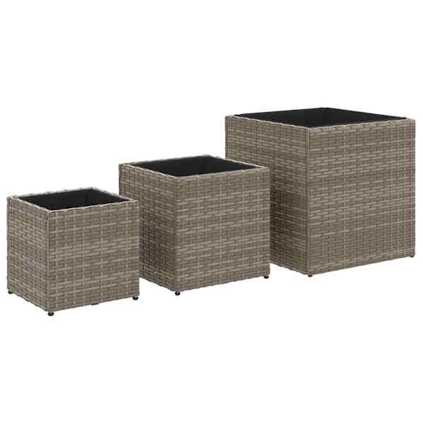 Taimekast 40 × 40 × 40 cm, pulbervärvitud teras, PE-rotang – hall – 3 tk