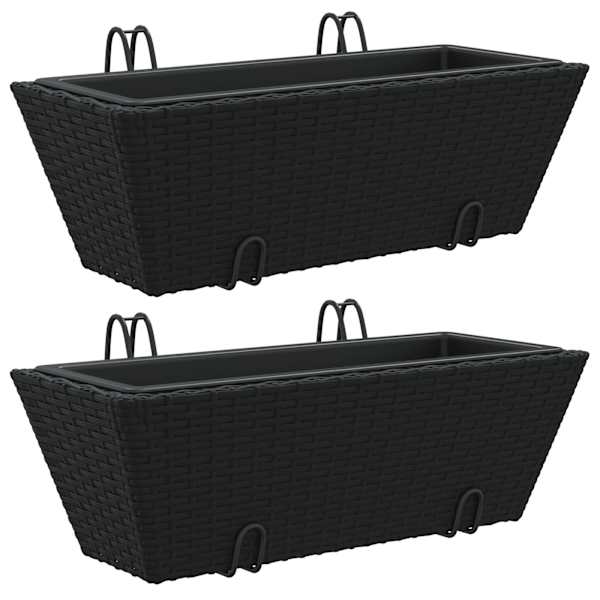 Taimekast 54 × 22 × 18 cm, terastraat, PE-rotang, plast – must – 2 tk