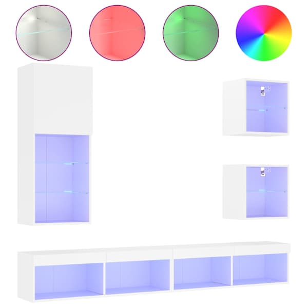 5-osaline telerikappide komplekt LED-tuledega, valge, tehispuit