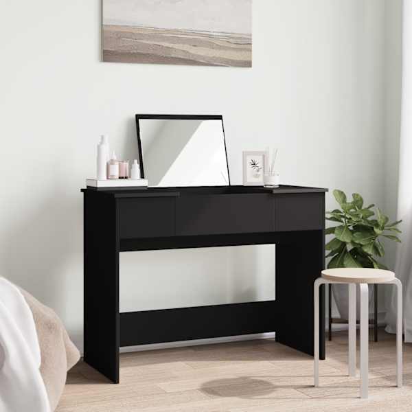 Peegliga tualettlaud, must, 100 × 45 × 76 cm
