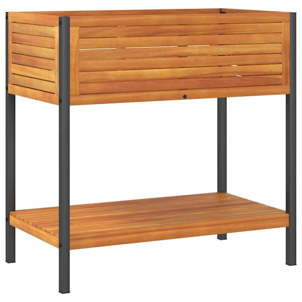 Taimekast riiuliga 80 × 45 × 80 cm, õliviimistlusega akaatsiapuit, pulbervärvitud teras