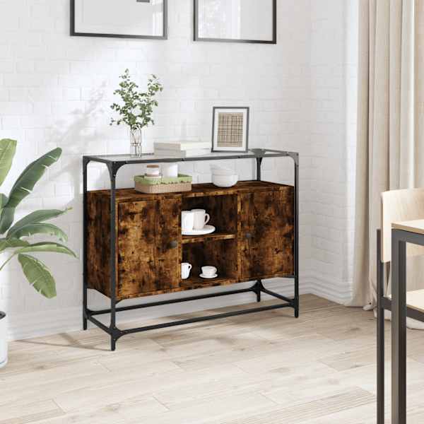 Klaasplaadiga puhvetkapp suitsutatud tamm 98 × 35 × 51 cm tehispuit