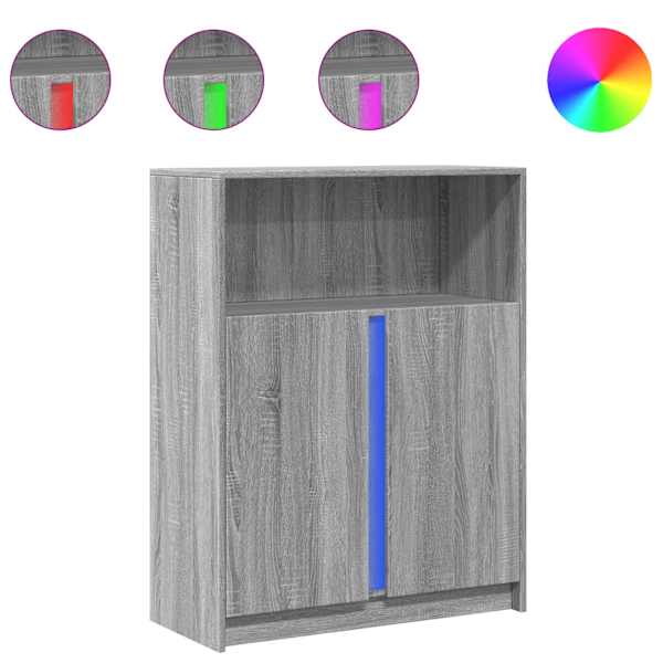 Puhvetkapp LED-tulega, hall Sonoma tamm, 77 × 34 × 100 cm tehispuit