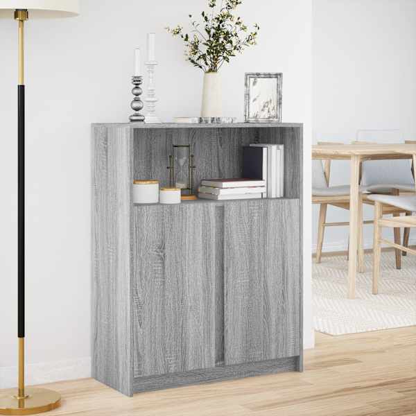 Puhvetkapp LED-tulega, hall Sonoma tamm, 77 × 34 × 100 cm tehispuit