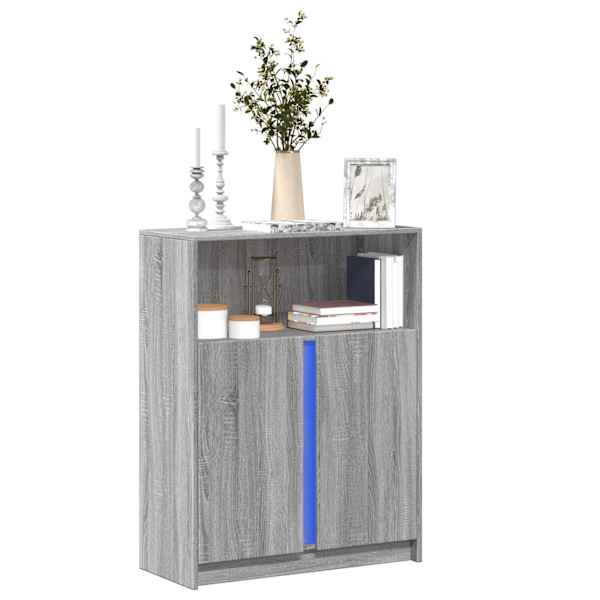 Puhvetkapp LED-tulega, hall Sonoma tamm, 77 × 34 × 100 cm tehispuit
