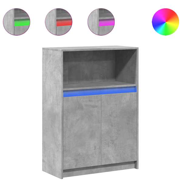 Puhvetkapp LED-tulega, betoonhall, 72 × 34 × 100 cm, tehispuit
