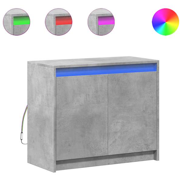 Puhvetkapp LED-tulega, betoonhall, 72 × 34 × 61 cm, tehispuit