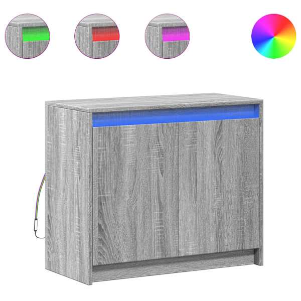 Puhvetkapp LED-tulega, hall Sonoma tamm, 72 × 34 × 61 cm, tehispuit