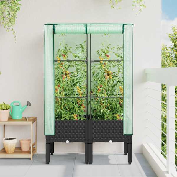 Taimekast kasvuhoonekattega 80 × 40 × 140 cm – must