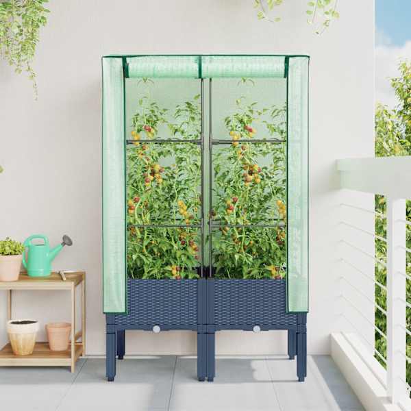 Taimekast kasvuhoonekattega 80 × 40 × 140 cm – sinakashall
