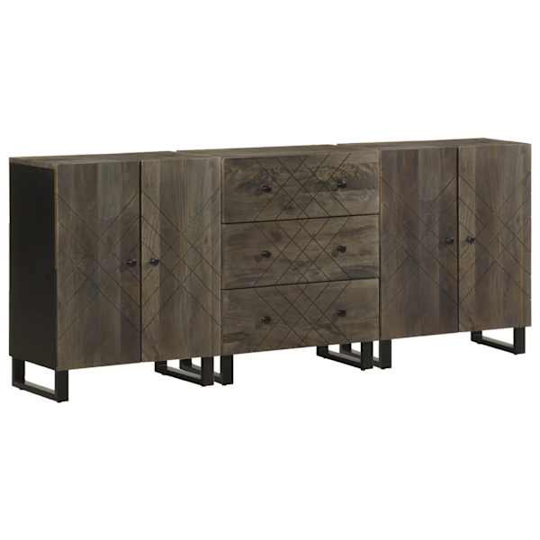 3-osalised puhvetkapid must 60 × 33 × 75 cm täispuidust mango