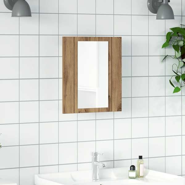 Vannitoa peegelkapp LEDiga, käsitöötamm, 40 × 12 × 45 cm, tehispuit