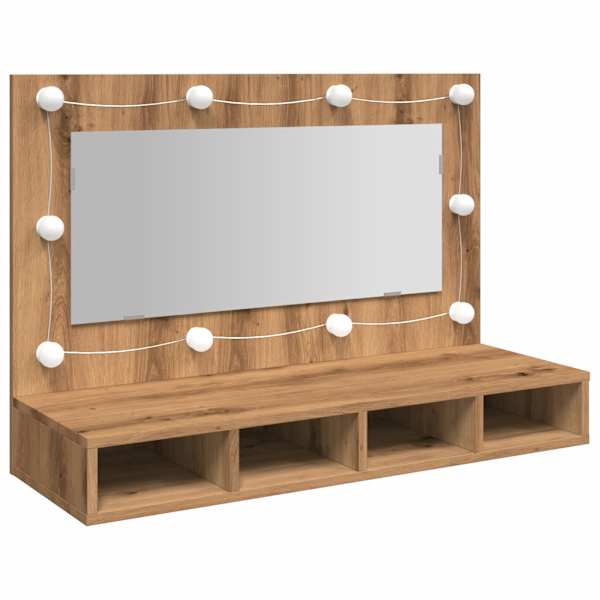 Peegelkapp LED-valgustusega, käsitöötammepuidust, 90 × 31,5 × 62 cm