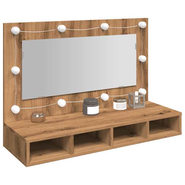 Peegelkapp LED-valgustusega, käsitöötammepuidust, 90 × 31,5 × 62 cm