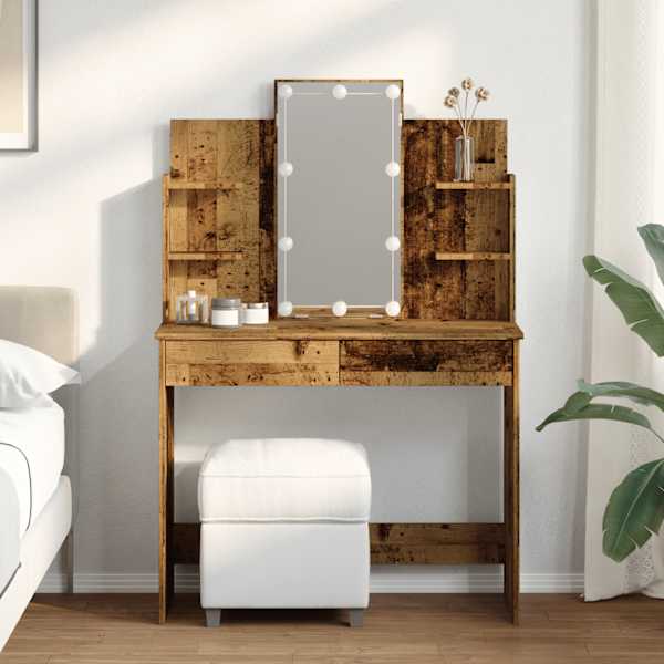 LED-valgustitega tualettlaud Vana puit 96 × 40 × 142 cm