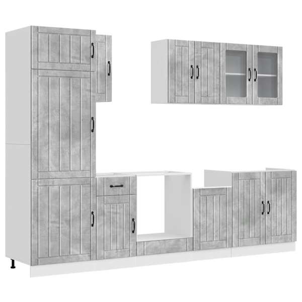 8-osaline köögikappide komplekt "Lucca", betoonhall, töödeldud puit