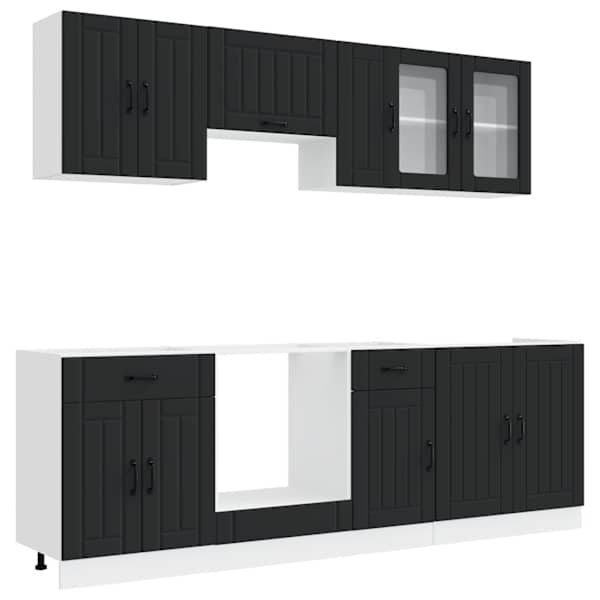 8-osaline köögikapi komplekt Kalmar, must, tehispuit