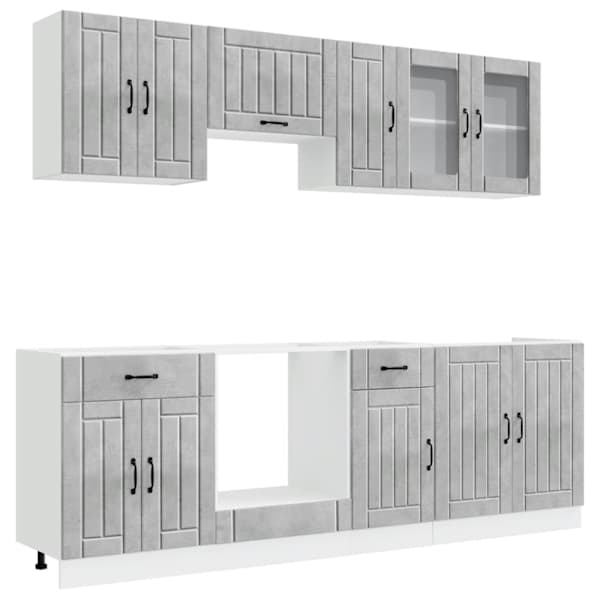 8-osaline köögikappide komplekt "Lucca", betoonhall, töödeldud puit