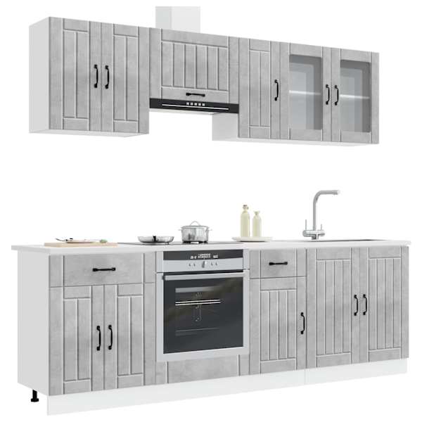 8-osaline köögikappide komplekt "Lucca", betoonhall, töödeldud puit