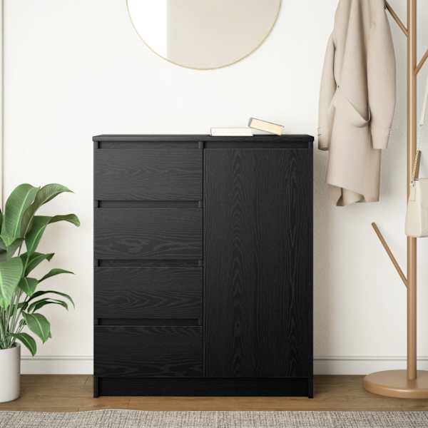 Puhvetkapp sahtlitega, must tamm, 71 × 35 × 84 cm, tehispuit