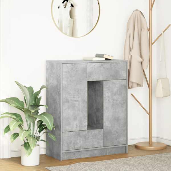 Puhvetkapp sahtlitega ja ustega, betoonhall, 73 × 31 × 90 cm