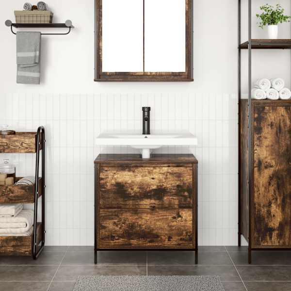 Vannitoa valamukapp sahtlitega must tamm 60 × 34,5 × 60 cm
