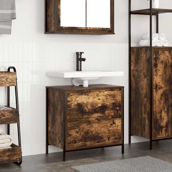 Vannitoa valamukapp sahtlitega must tamm 60 × 34,5 × 60 cm