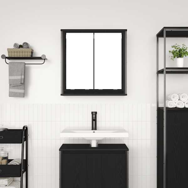 Vannitoa seinakapp peegliga must tamm 60 × 21 × 60 cm