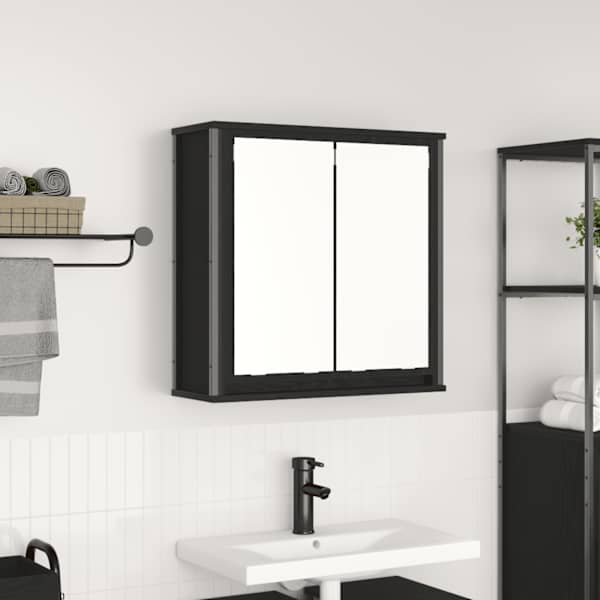 Vannitoa seinakapp peegliga must tamm 60 × 21 × 60 cm