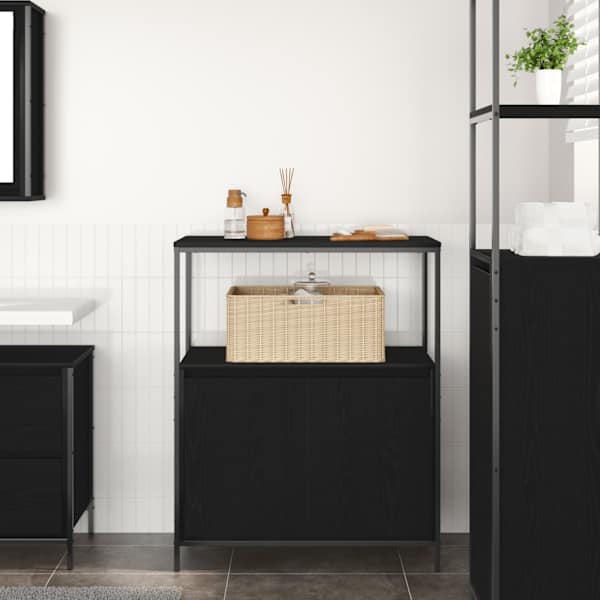 Vannitoa kapp riiulitega must tamm 76,5 × 35 × 95 cm