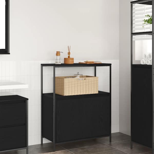 Vannitoa kapp riiulitega must tamm 76,5 × 35 × 95 cm