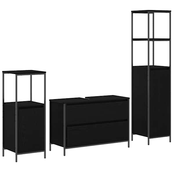Vannitoa mööbleset 3 tk Must tamm 90 × 34,5 × 60 cm Tehispuit