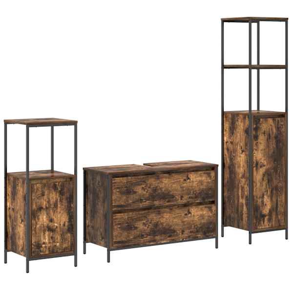 Vannitoa mööbleset 3 tk Suitsetatud tamm 90 × 34,5 × 60 cm