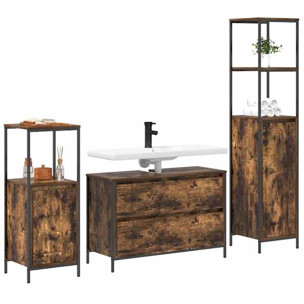 Vannitoa mööbleset 3 tk Suitsetatud tamm 90 × 34,5 × 60 cm