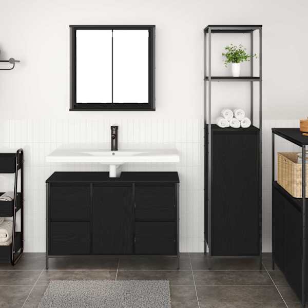 Vannitoa mööbleset 2 tk Must tamm 36 × 35 × 165 cm Tehispuit