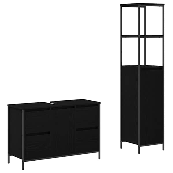 Vannitoa mööbleset 2 tk Must tamm 36 × 35 × 165 cm Tehispuit