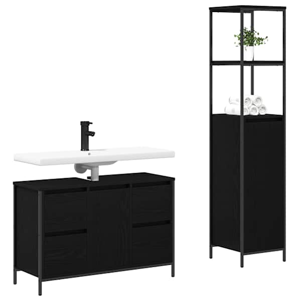 Vannitoa mööbleset 2 tk Must tamm 36 × 35 × 165 cm Tehispuit