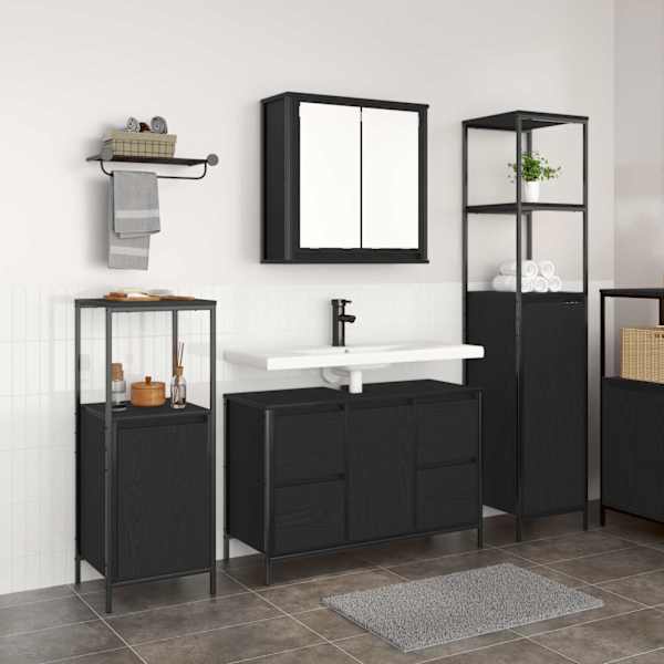 Vannitoa mööbleset 3 tk Must tamm 36 × 35 × 165 cm Tehispuit